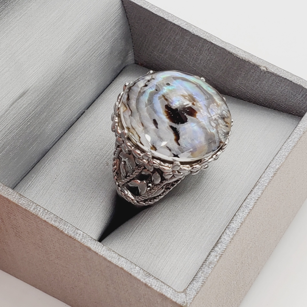 Silver Abalone Shell Ring - Picture 2 of 11